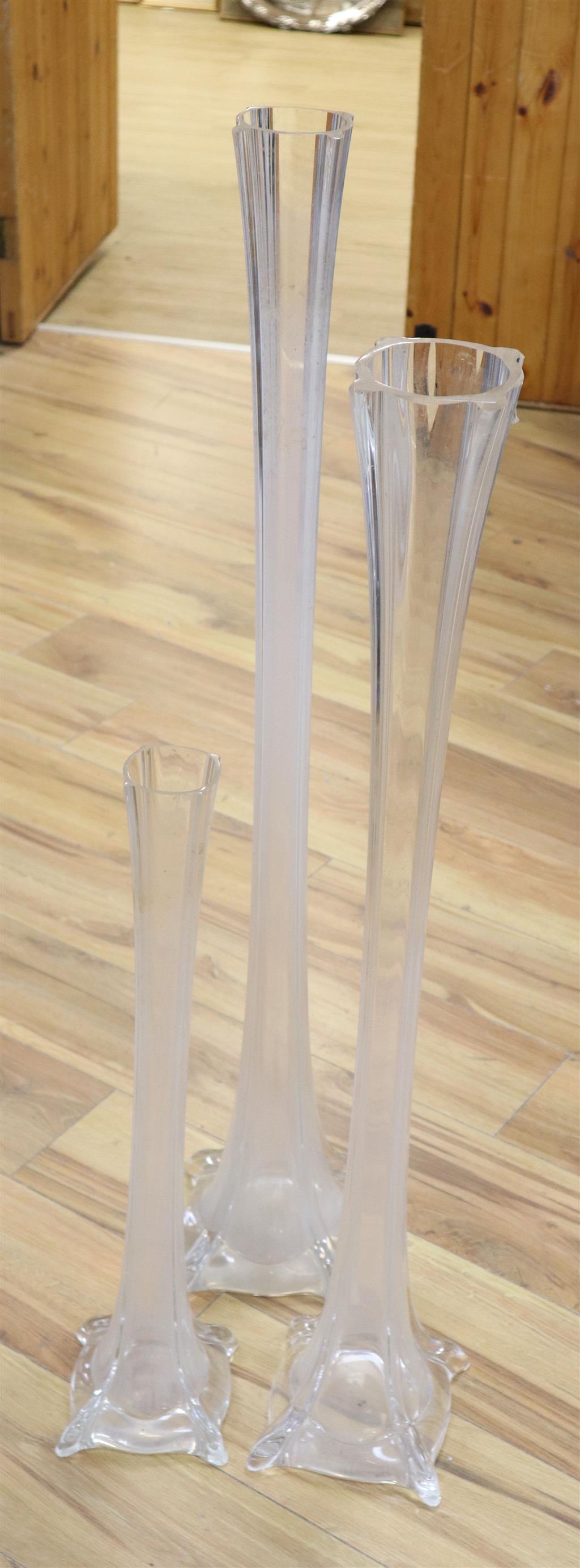 A tall waisted hand-blown glass vase by Industria Vetraria Valdarnese (IVV), Italy and two similar vases, tallest approx H 99cm